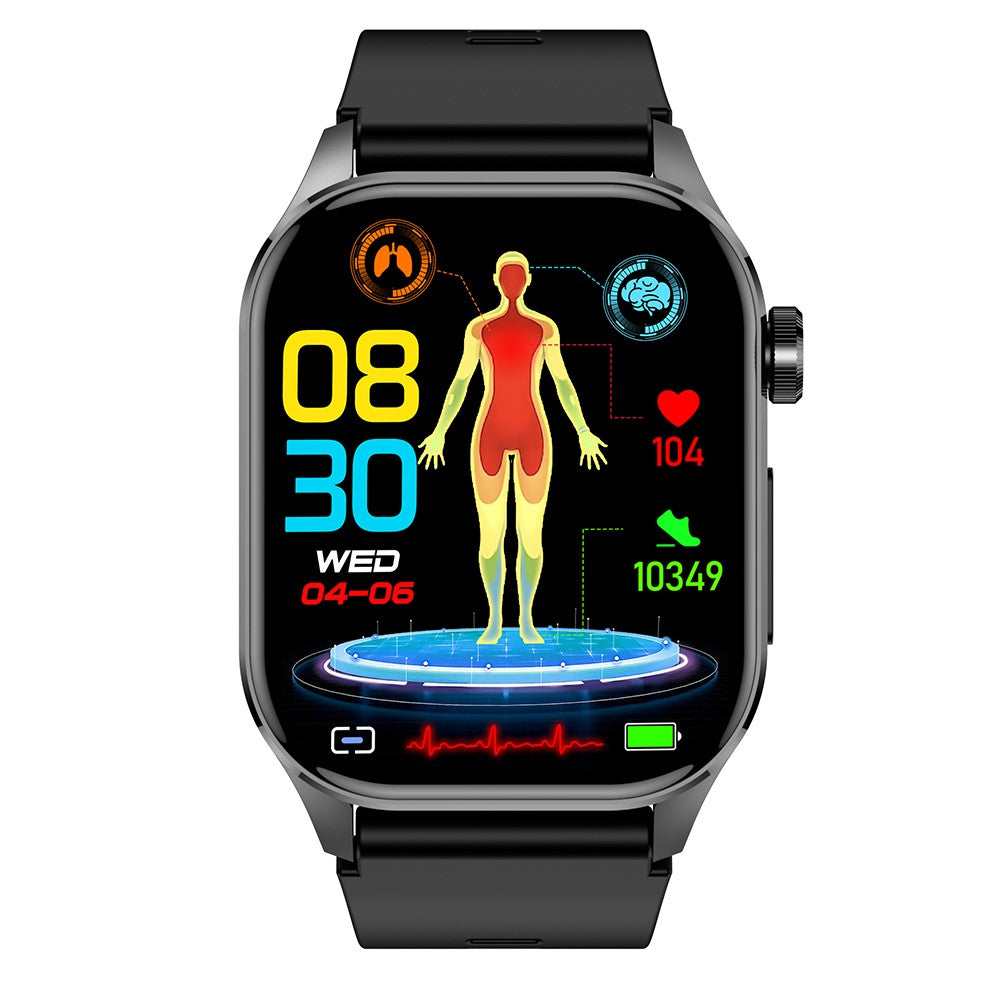 ET580 2.04" AMOLED Screen ECG Health Monitor Smart Watch, Silicone Strap