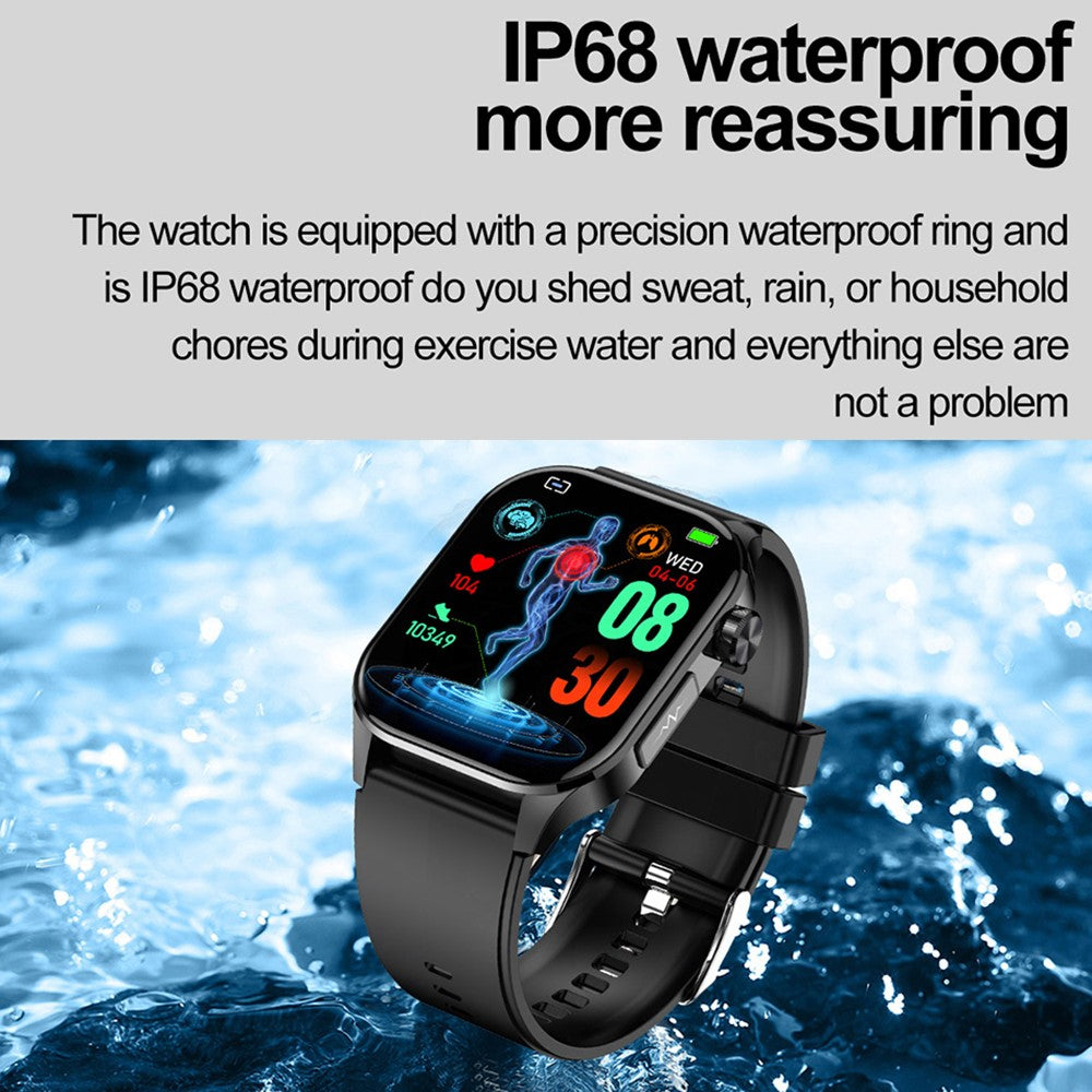 ET580 2.04" AMOLED Screen ECG Health Monitor Smart Watch, Silicone Strap