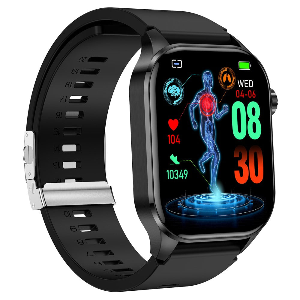 ET580 2.04" ECG Health Monitor Smart Watch, Silicone Strap+Butterfly Buckle
