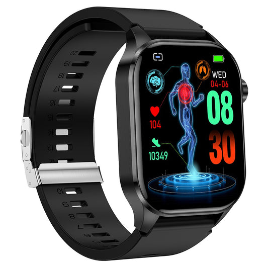 ET580 2.04" ECG Health Monitor Smart Watch, Silicone Strap+Butterfly Buckle
