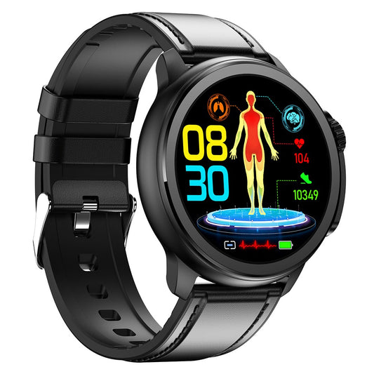 ET481 1.43" AMOLED 100+ Sports Mode SOS Call ECG Smart Watch, Leather Strap
