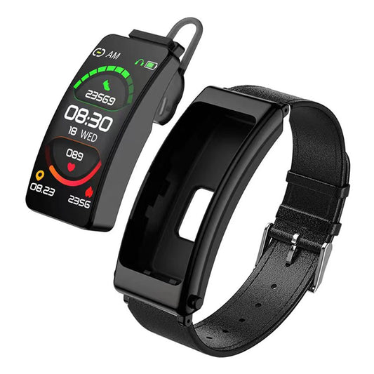 K13 2-in-1 1.14-inch Smart Watch Bluetooth-compatible Earphone Sports Bracelet, Leather Strap