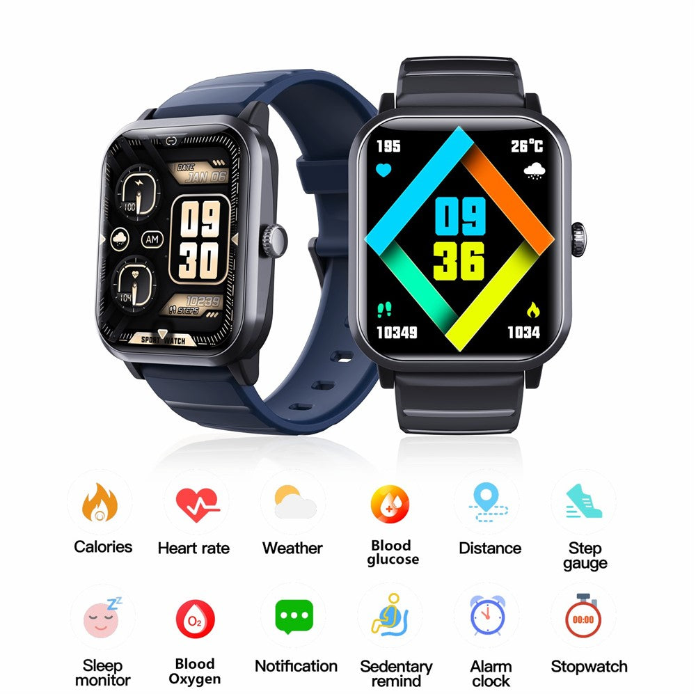 F33 Blood Sugar Heart Rate Monitor 1.91-inch Smart Watch, Silicone Strap