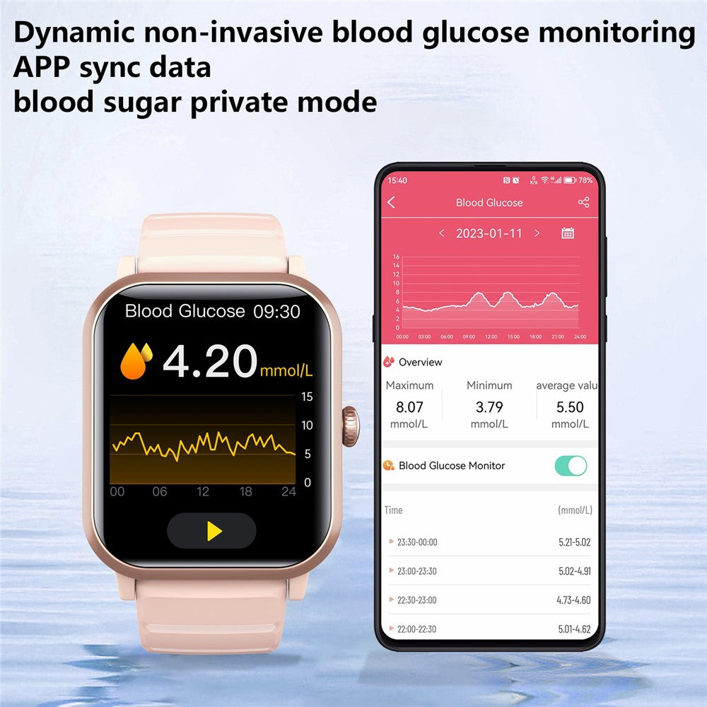 F33 IP67 1.91-inch Smart Watch Blood Sugar Heart Rate Monitor, Steel Strap