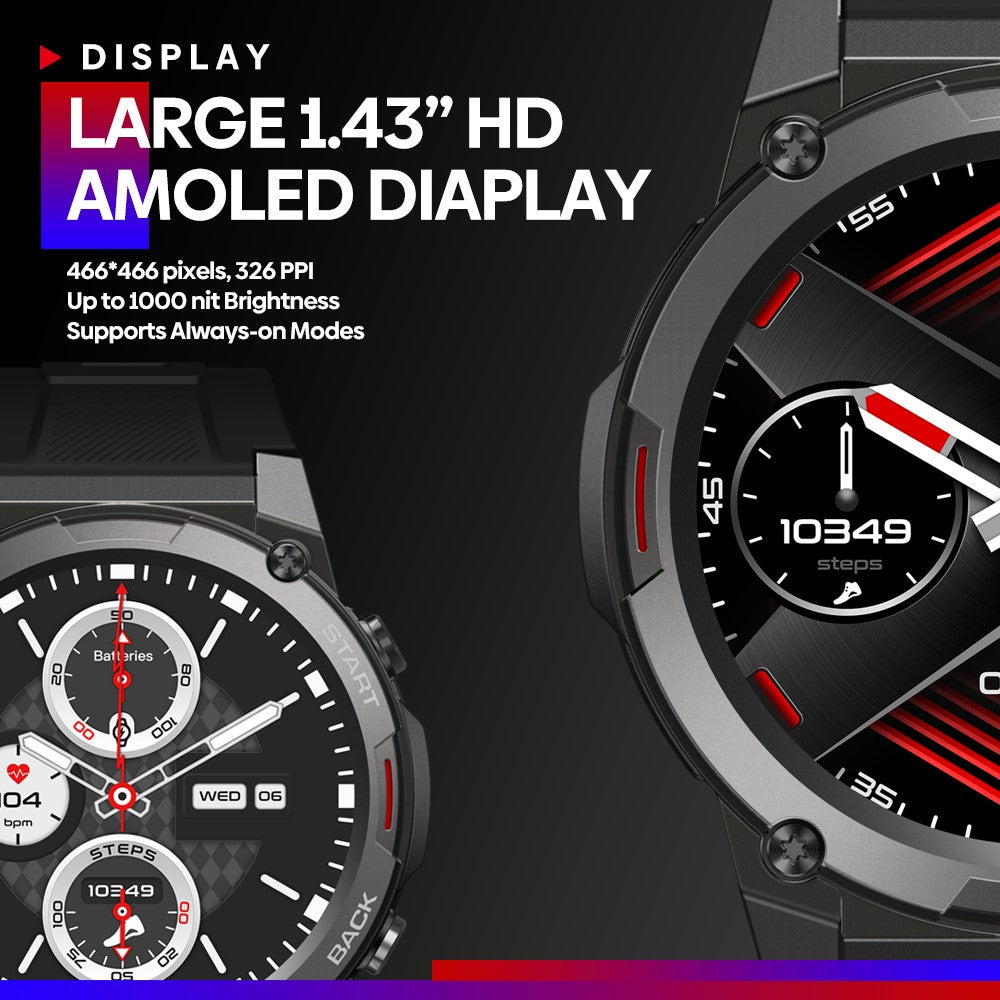 ZEBLAZE Vibe 7 Pro 1.43 Inch AMOLED Hi-Fi Phone Calls Military Grade Toughness Smart Watch