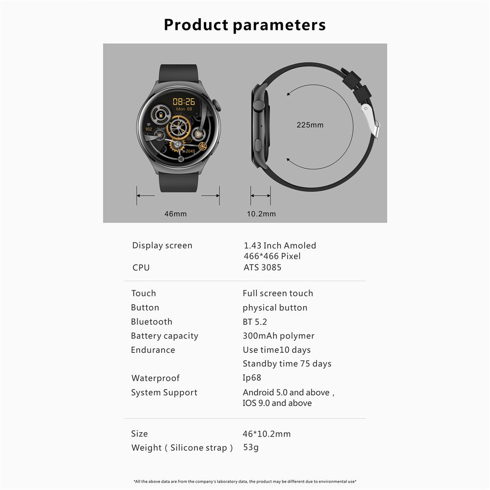 QX10 1.43" AMOLED Display Bluetooth-compatible Calling Health Monitoring Smart Watch