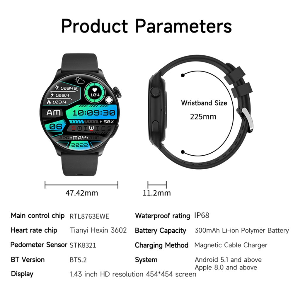 MX16 1.43-inch Round Screen Bluetooth-compatible Calling Health Monitor Smart Watch
