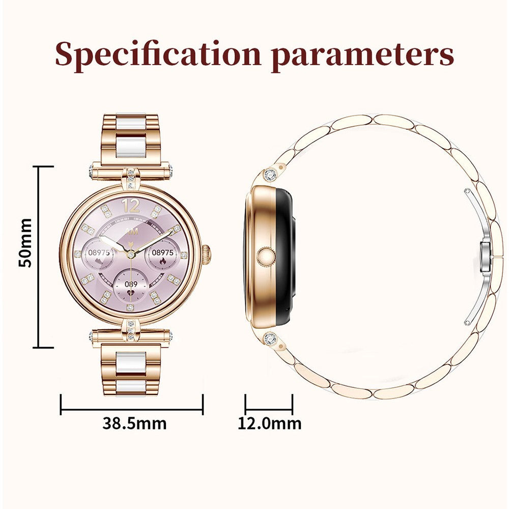 AK62 1.09-inch Round Screen Bluetooth-compatible Call Women Heart Rate Smart Watch, Steel Strap