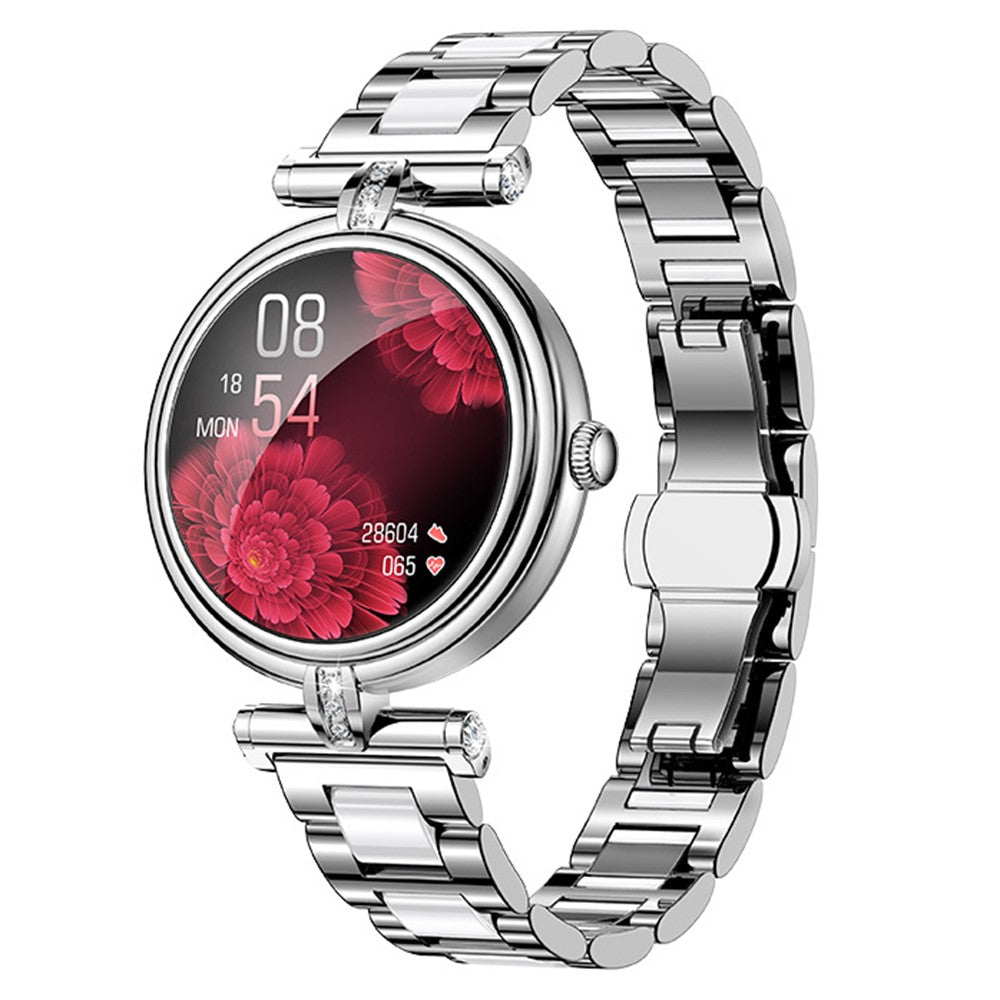 AK62 1.09-inch Round Screen Bluetooth-compatible Call Women Heart Rate Smart Watch, Steel Strap