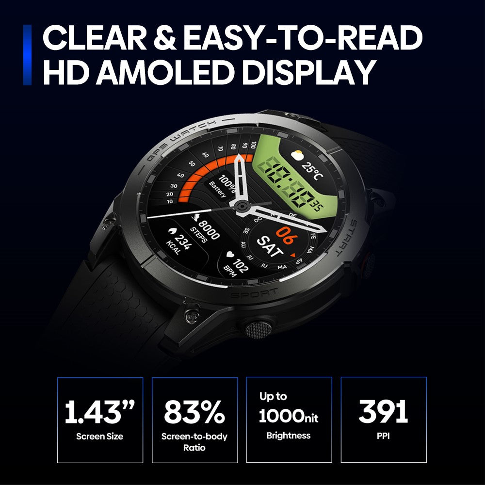 ZEBLAZE Stratos 3 Pro 1.43-inch Bluetooth-compatible Call Health Monitor GPS Sports Smart Watch