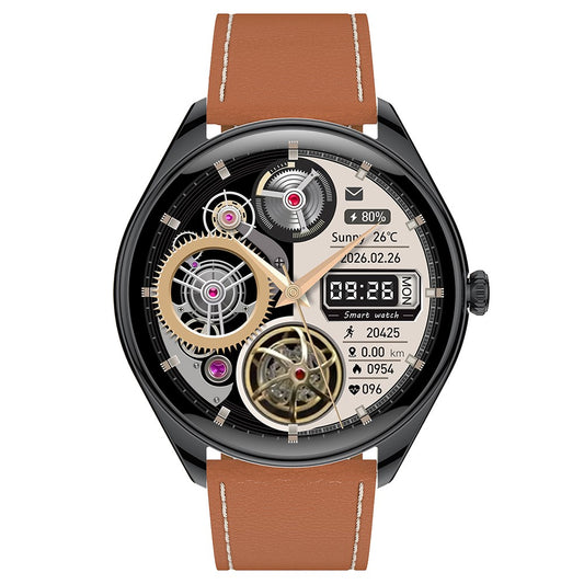 MT55 1.43-inch AMOLED Screen Heart Rate Sleep Monitor Sports Tracker Smart Watch, Leather Strap