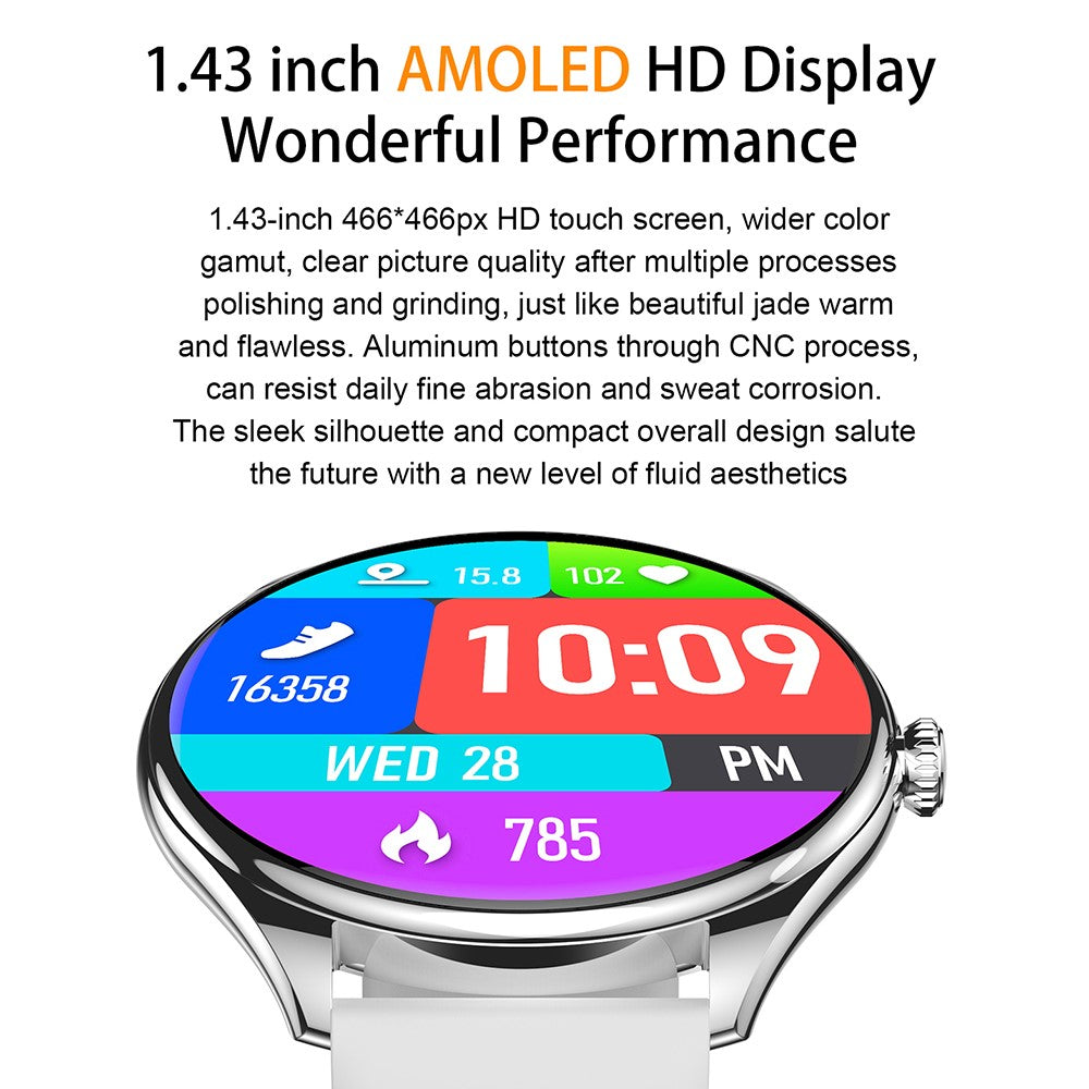 MT55 1.43-inch AMOLED Screen Heart Rate Sleep Monitor Sports Tracker Smart Watch, Leather Strap