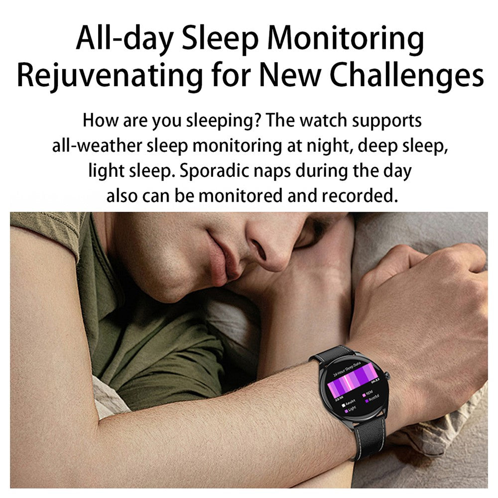 MT55 1.43-inch AMOLED Screen Heart Rate Sleep Monitor Sports Tracker Smart Watch, Leather Strap