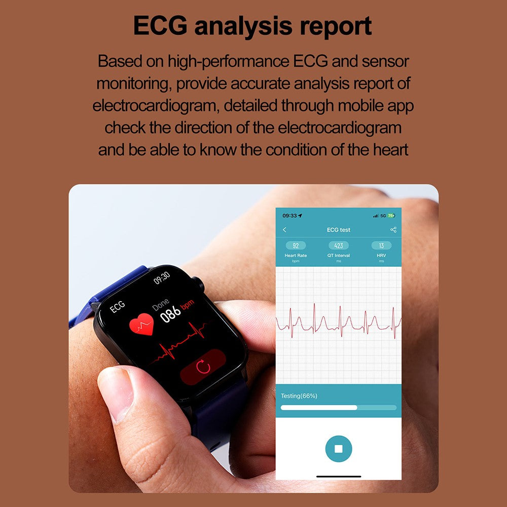 ET570 Smart Watch with Bluetooth-compatible Call, ECG, Body Temperature, Heart Rate, Blood Pressure, Multi-Sport Modes - Leather Strap