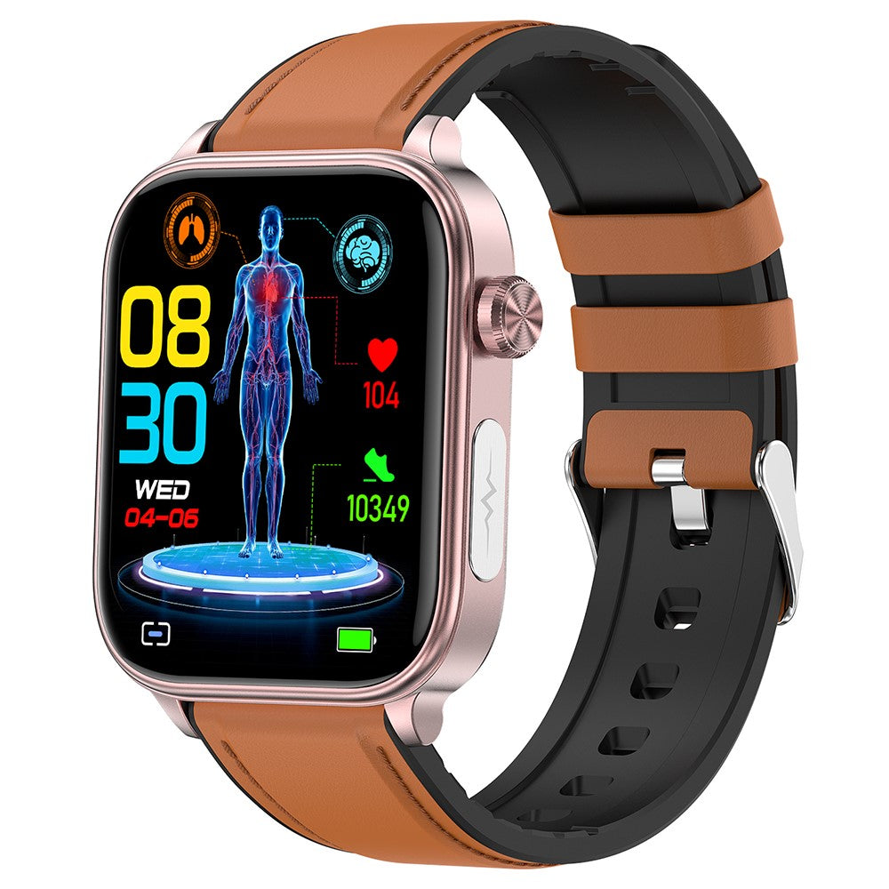 ET570 Smart Watch with Bluetooth-compatible Call, ECG, Body Temperature, Heart Rate, Blood Pressure, Multi-Sport Modes - Leather Strap