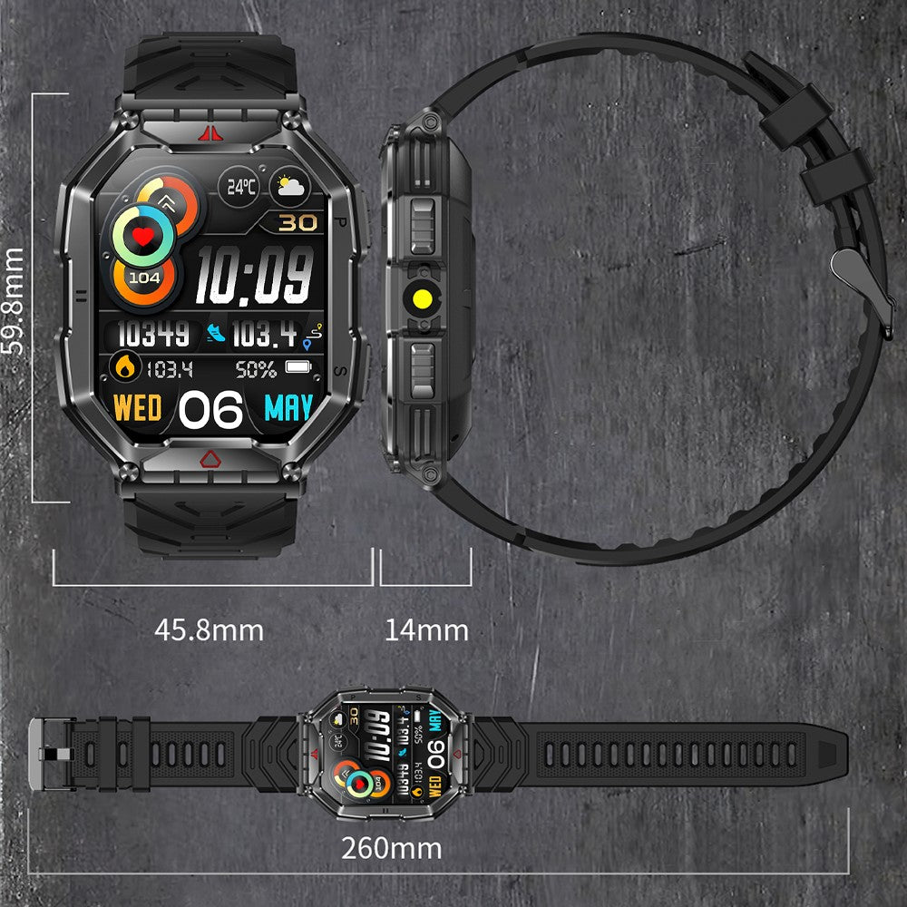 KR82 Waterproof Men's Wrist Bracelet Flashlight 2.1-Inch Screen Smart Watch for Outdoors