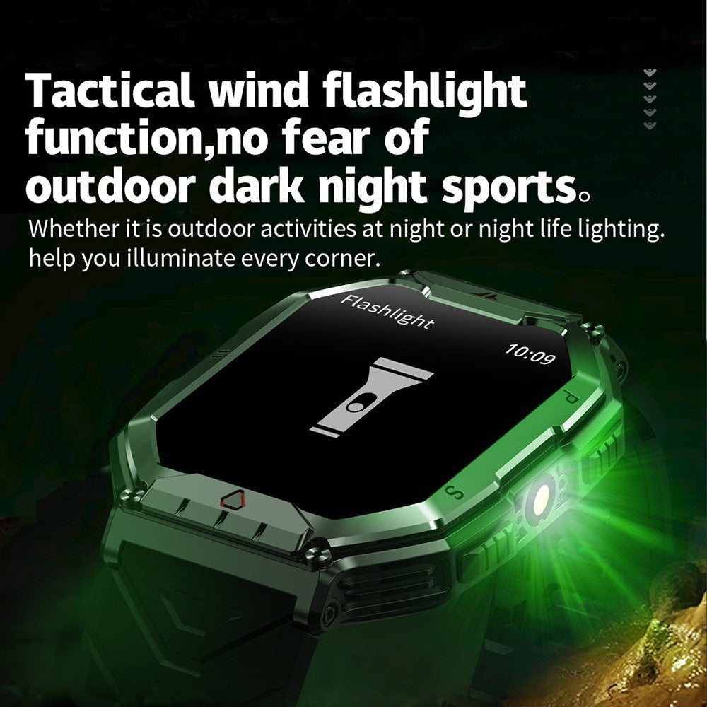 KR82 Waterproof Men's Wrist Bracelet Flashlight 2.1-Inch Screen Smart Watch for Outdoors