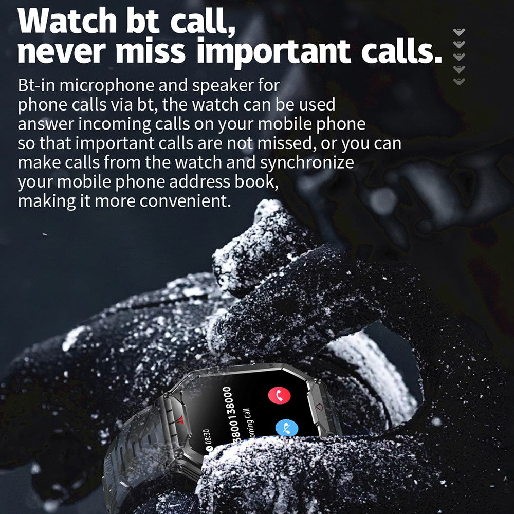 KR82 Waterproof Men's Wrist Bracelet Flashlight 2.1-Inch Screen Smart Watch for Outdoors