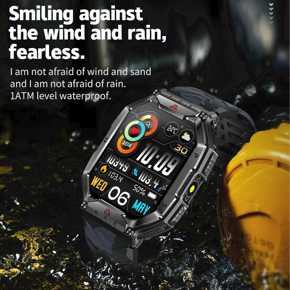 KR82 Waterproof Men's Wrist Bracelet Flashlight 2.1-Inch Screen Smart Watch for Outdoors
