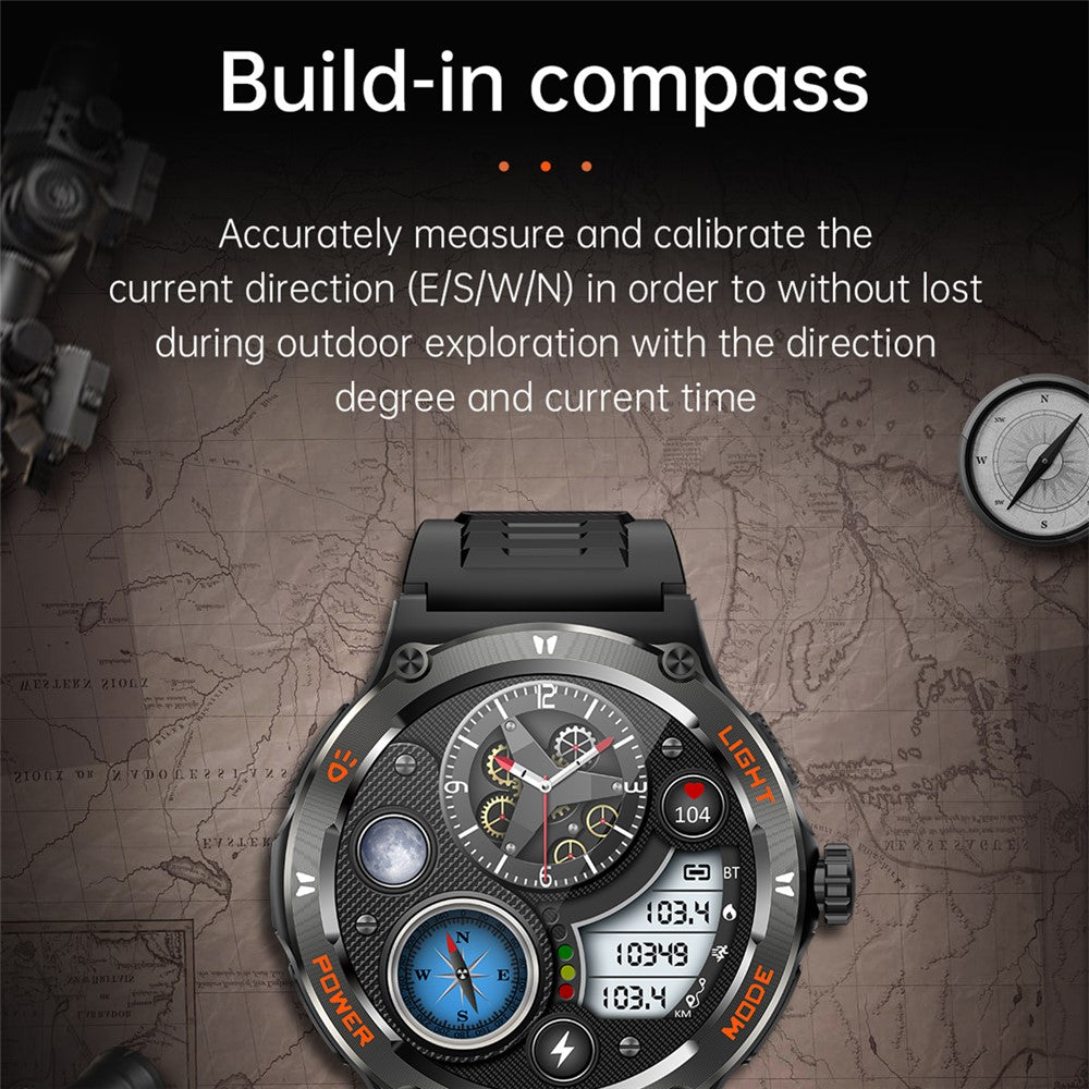 KT76 3ATM Waterproof Health Monitor 1.53-inch Bluetooth-compatible Smart Watch with Flashlight