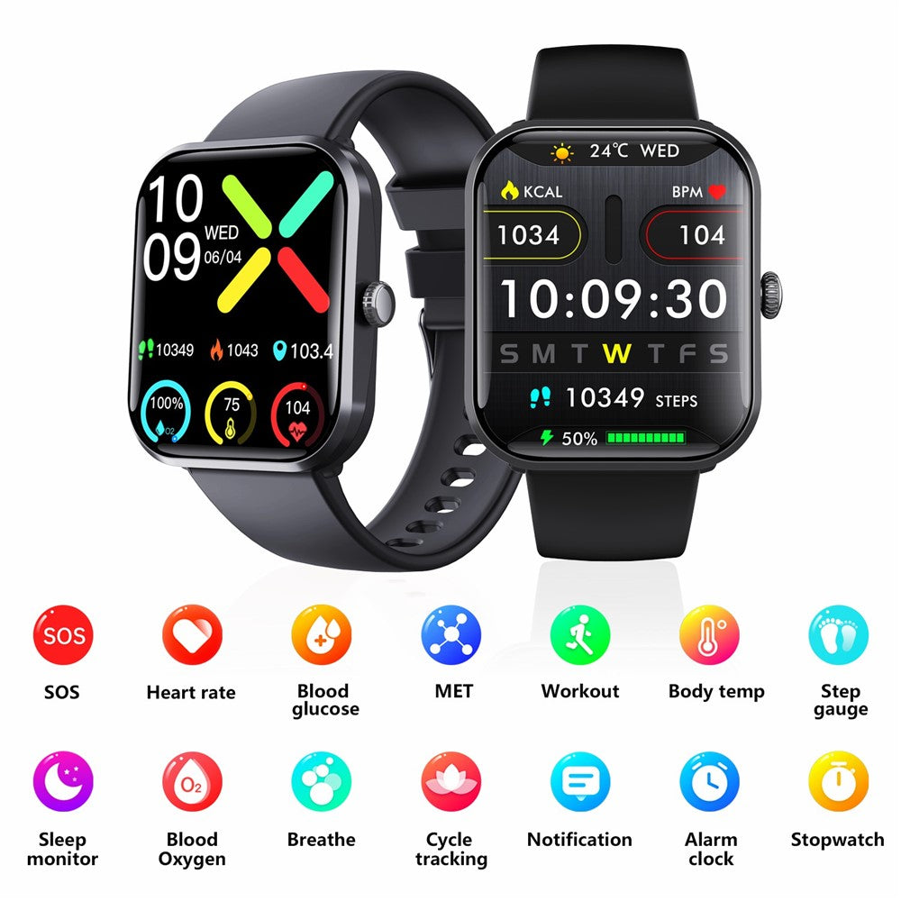 F96 1.9-inch Bluetooth-compatible Calling Smart Watch Body Temperature Blood Glucose Monitoring Fitness Tracker Smart Bracelet
