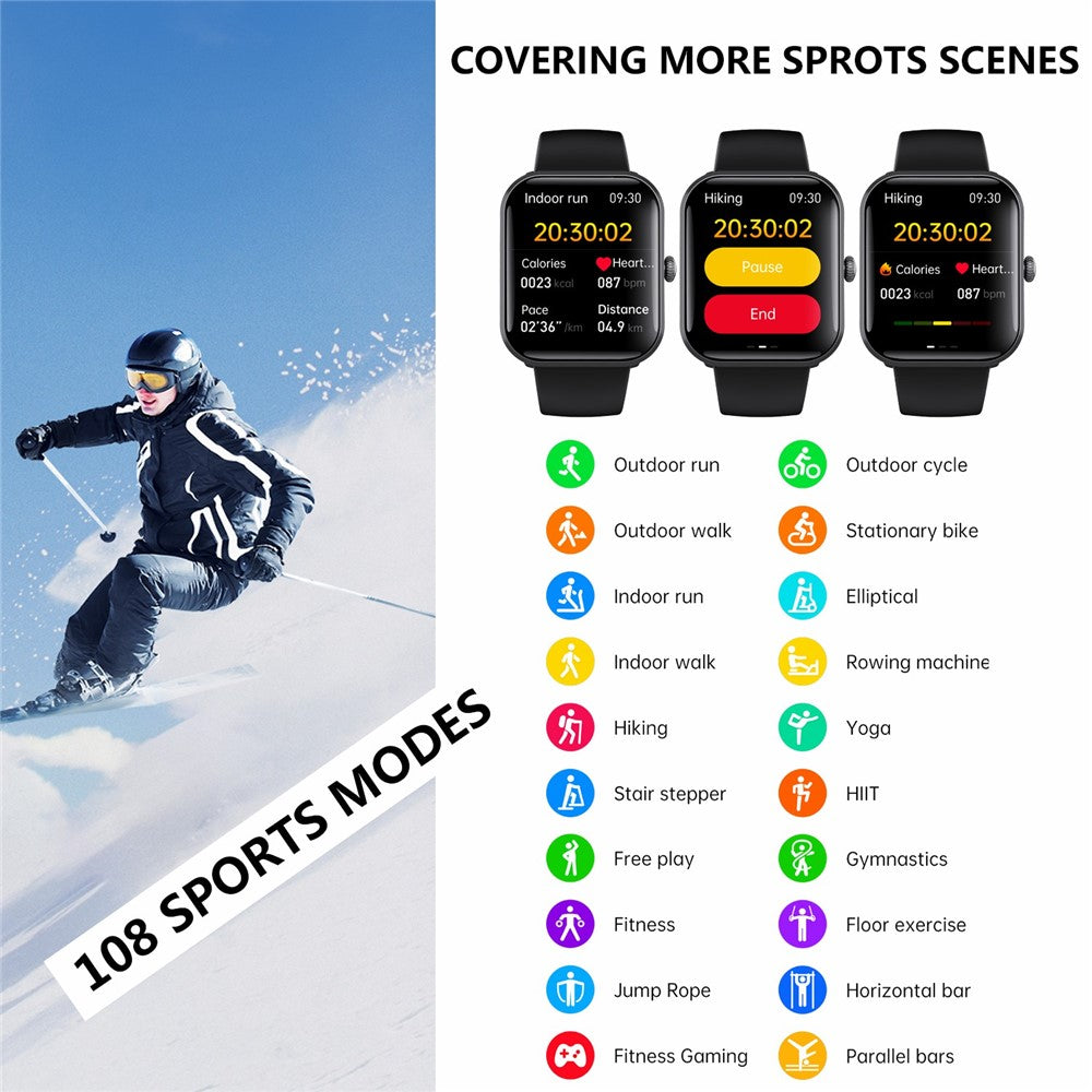 F96 1.9-inch Bluetooth-compatible Calling Smart Watch Body Temperature Blood Glucose Monitoring Fitness Tracker Smart Bracelet