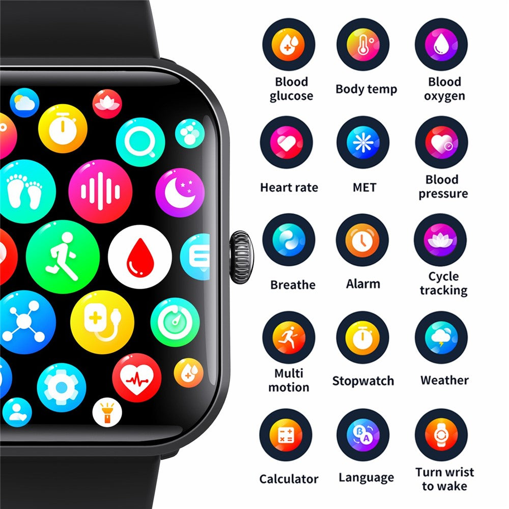 F96 1.9-inch Bluetooth-compatible Calling Smart Watch Body Temperature Blood Glucose Monitoring Fitness Tracker Smart Bracelet