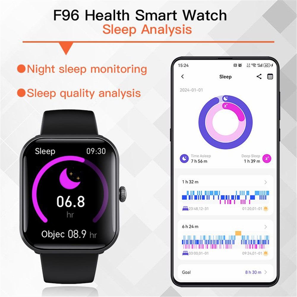 F96 1.9-inch Bluetooth-compatible Calling Smart Watch Body Temperature Blood Glucose Monitoring Fitness Tracker Smart Bracelet