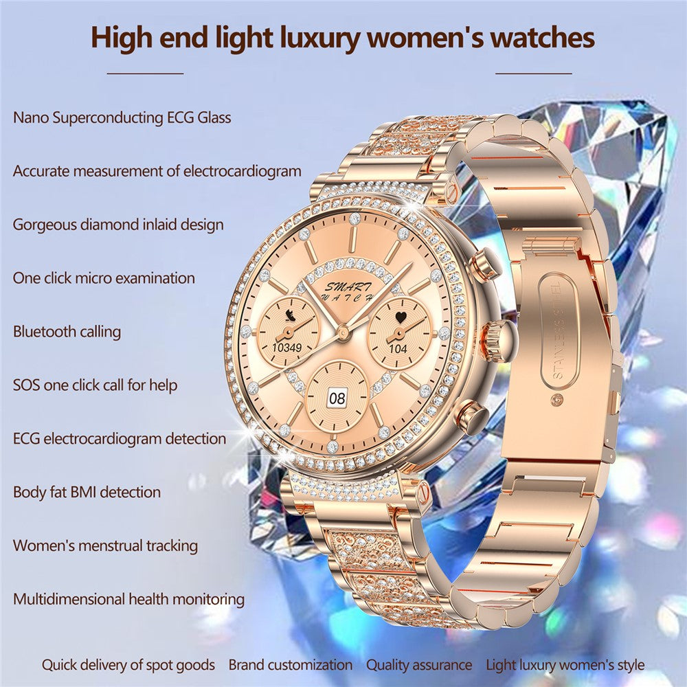 TK28 Women ECG Bluetooth-compatible Call Heart Rate Temperature Monitor Smart Watch, Steel Strap (CE Certified)
