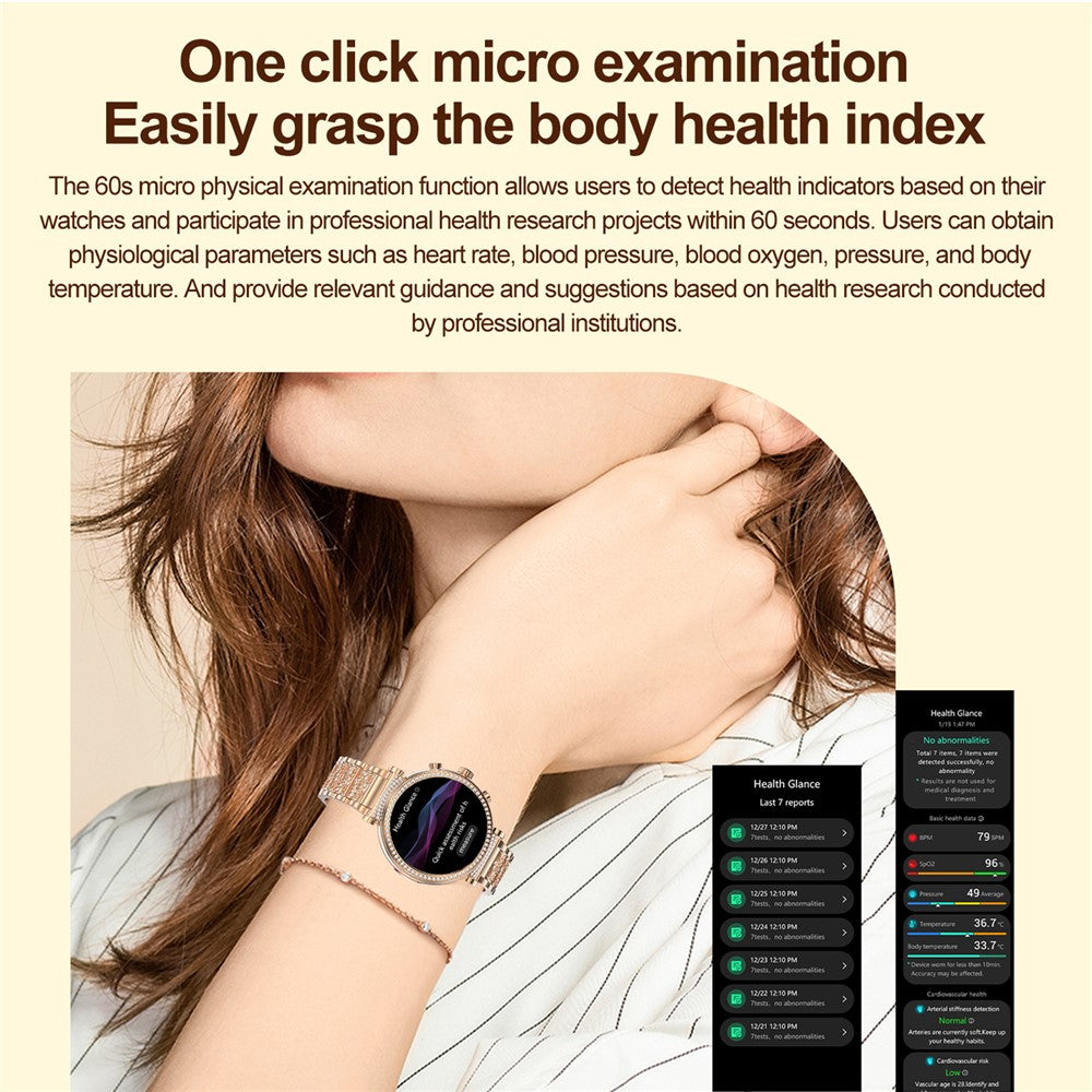 TK28 Women ECG Bluetooth-compatible Call Heart Rate Temperature Monitor Smart Watch, Steel Strap (CE Certified)