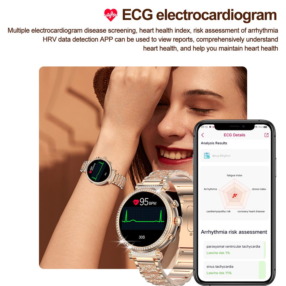 TK28 Women ECG Bluetooth-compatible Call Heart Rate Temperature Monitor Smart Watch, Steel Strap (CE Certified)