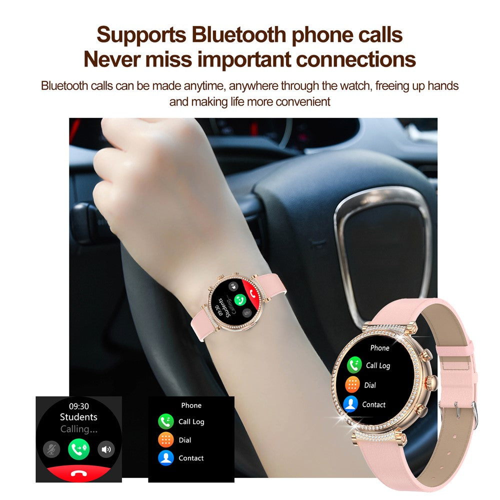TK28 Women ECG Bluetooth-compatible Call Heart Rate Temperature Monitor Smart Watch, Leather Strap (CE Certified)