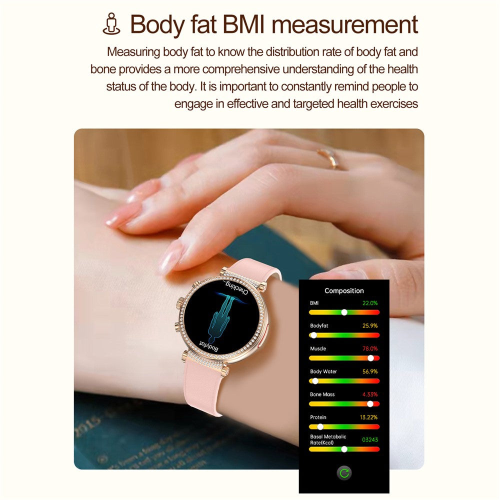 TK28 Women ECG Bluetooth-compatible Call Heart Rate Temperature Monitor Smart Watch, Leather Strap (CE Certified)