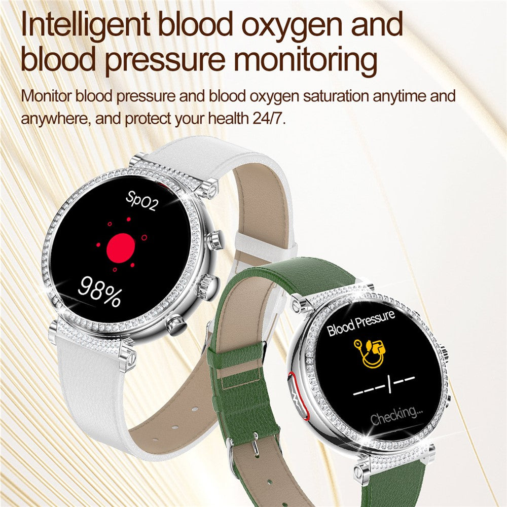 TK28 Women ECG Bluetooth-compatible Call Heart Rate Temperature Monitor Smart Watch, Leather Strap (CE Certified)