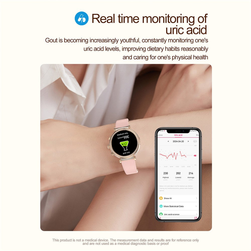 TK28 Women ECG Bluetooth-compatible Call Heart Rate Temperature Monitor Smart Watch, Leather Strap (CE Certified)