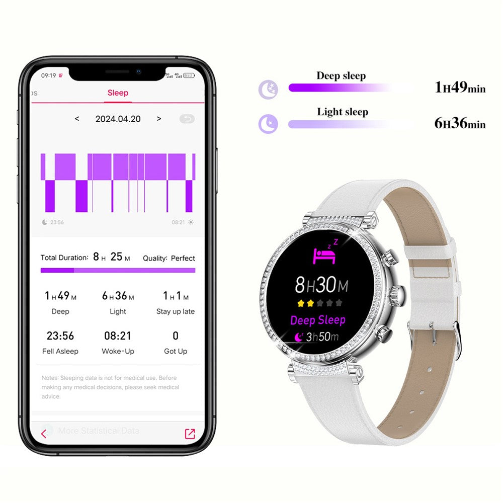 TK28 Women ECG Bluetooth-compatible Call Heart Rate Temperature Monitor Smart Watch, Leather Strap (CE Certified)
