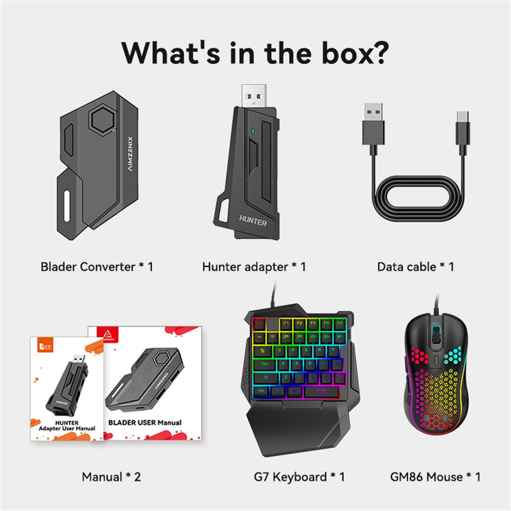 GAMWING Blader Converter + Hunter Adapter + G7 Keyboard + GM86 Mouse Set for Game Console