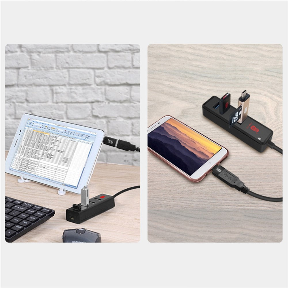 KAWAU H302-100CM Multi USB Port Expander with Micro-B Charging Port USB Splitter 4-port USB 3.0 Hub with 100cm Cable, Support Fast Data Transfer