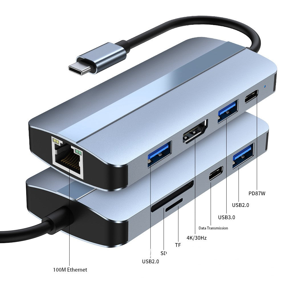 2206 For MacBook 9-in-1 Type-C Multi-Interface Hub Splitter HD+USB3.0+USB2.0+PD+USB-C+RJ45+SD+TF Slots Adapter Docking Station