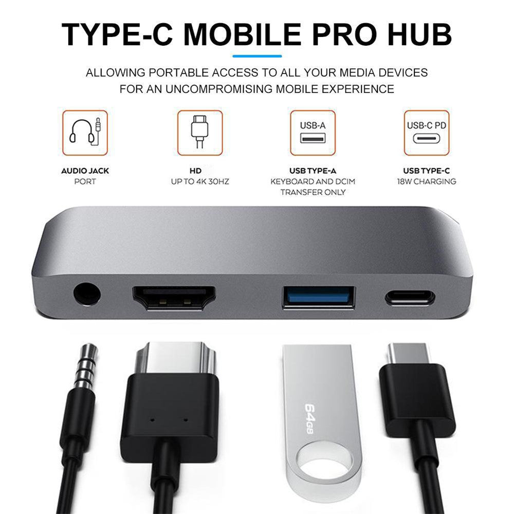 4 in 1 USB C Hub Aluminum Alloy USB C Docking Station Multiport Adapter for iPad Pro