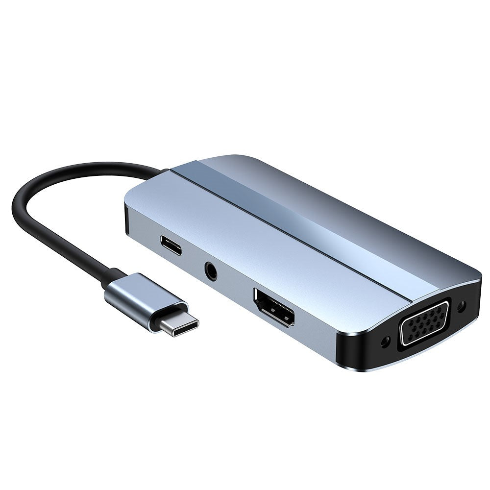 2106 Type-C Docking Station Portable USB Hub Adapter Multi-Port 7-in-1 USB-C to HD 4K / 30Hz, PD 100W, VGA 1080P, USB3.0, USB2.0