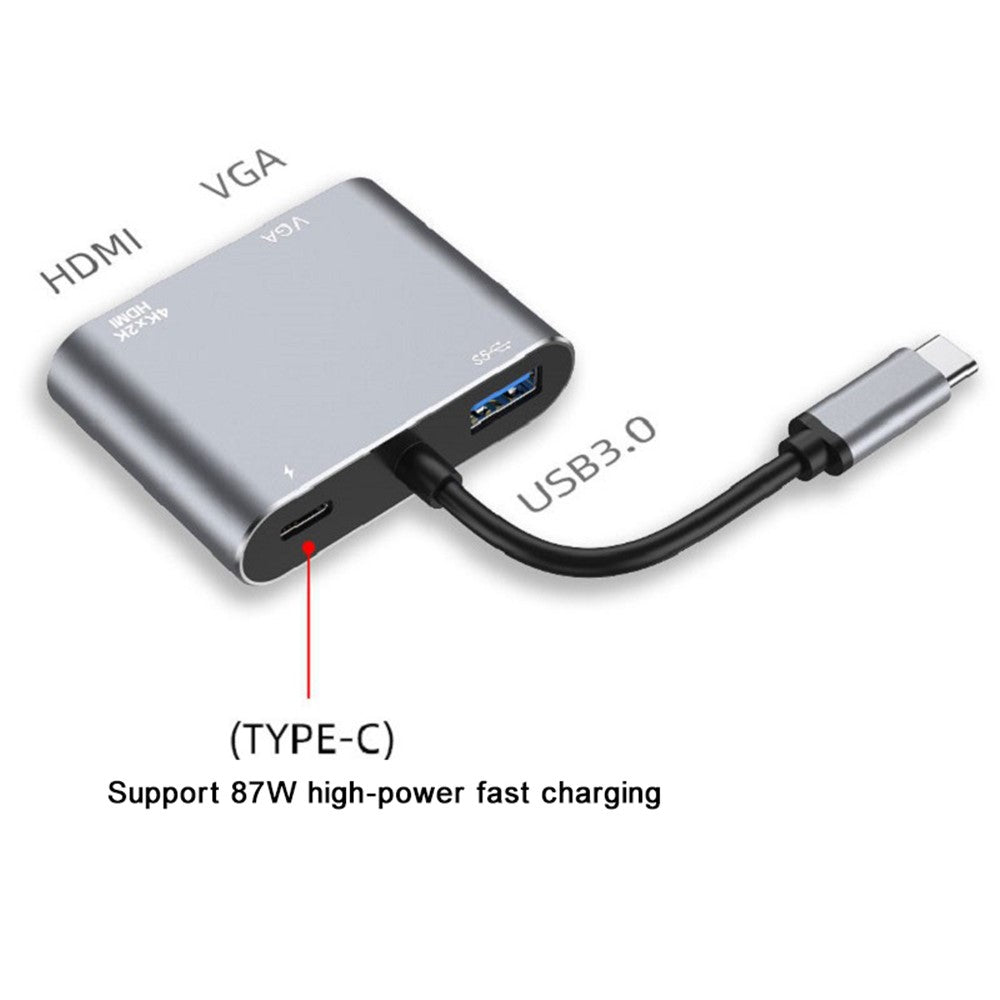 4-in-1 Type-C Docking Station Portable USB-C Hub Adapter Type-C Splitter to USB 3.0+HD+VGA+USB-C