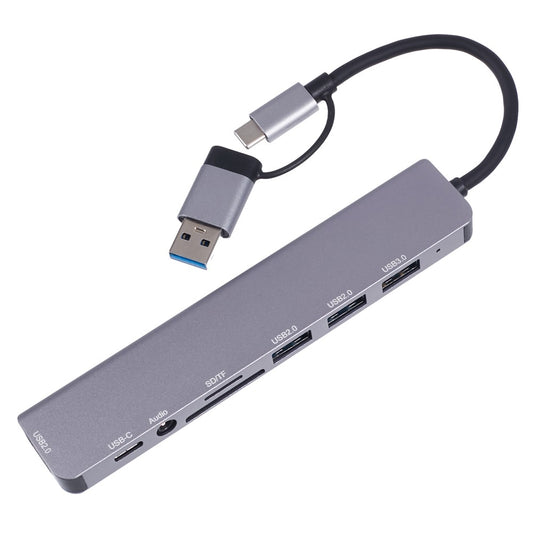 2218TU 8 in 1 USB Hub Adapter USB / Type-C to USB3.0 + 3 USB 2.0 + USB-C + SD / TF + 3.5mm Docking Station