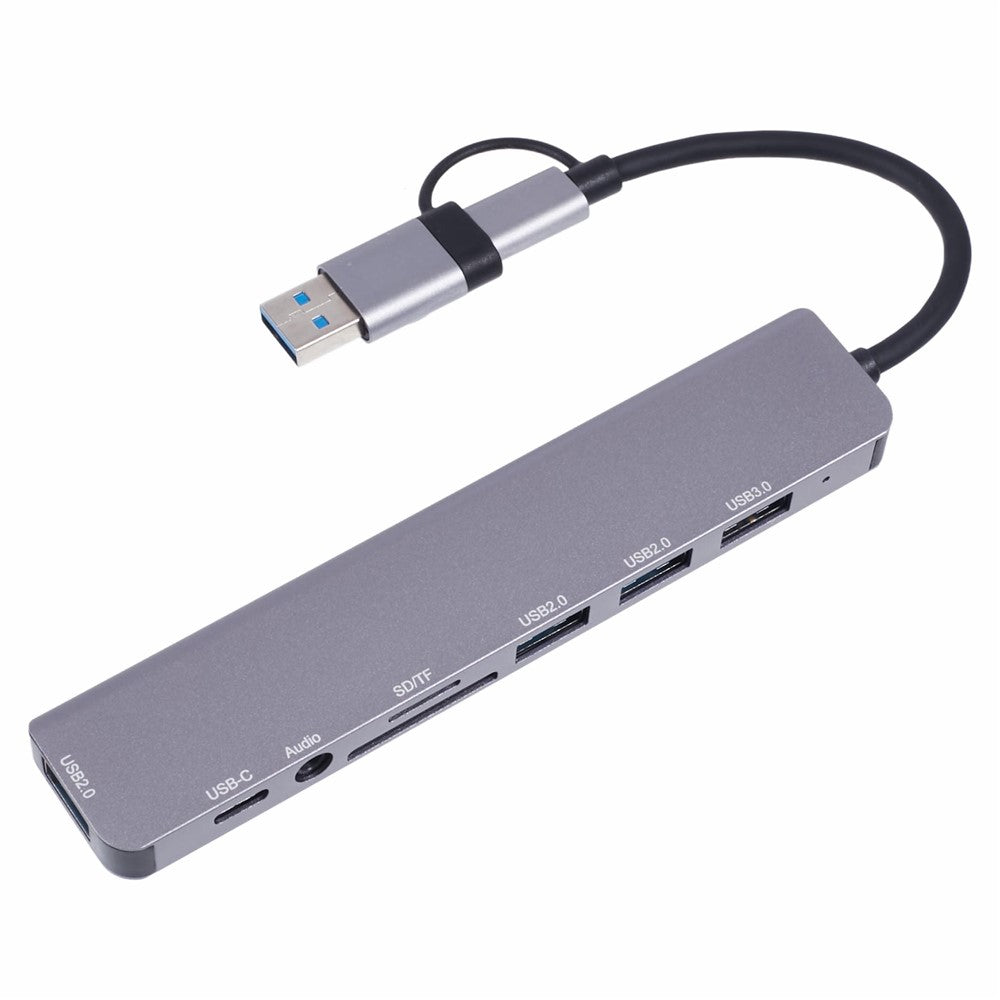2218TU 8 in 1 USB Hub Adapter USB / Type-C to USB3.0 + 3 USB 2.0 + USB-C + SD / TF + 3.5mm Docking Station