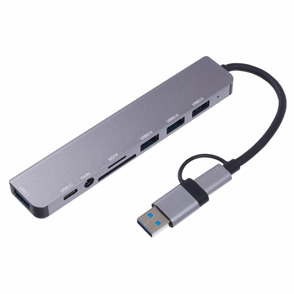 2218TU 8 in 1 USB Hub Adapter USB / Type-C to USB3.0 + 3 USB 2.0 + USB-C + SD / TF + 3.5mm Docking Station