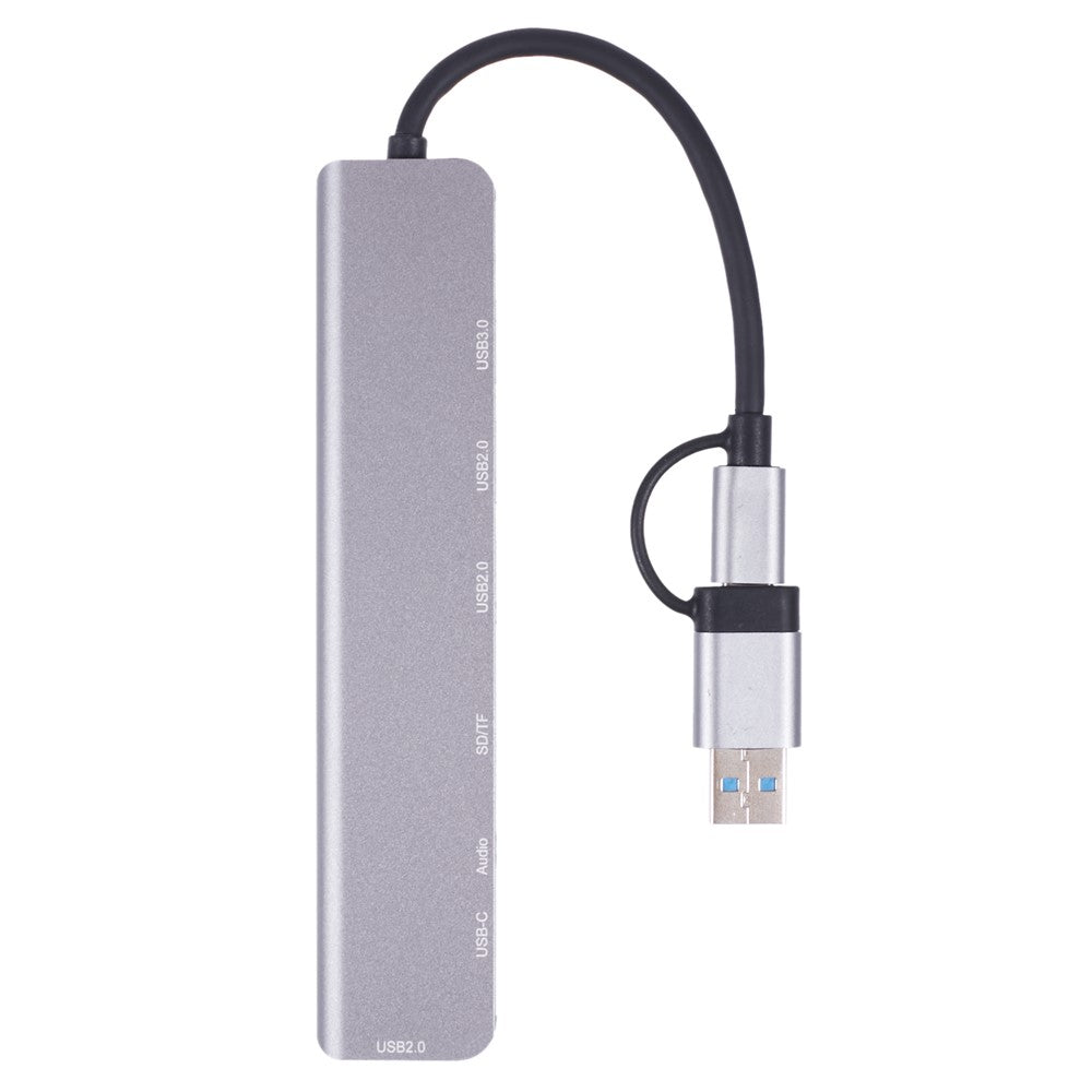 2218TU 8 in 1 USB Hub Adapter USB / Type-C to USB3.0 + 3 USB 2.0 + USB-C + SD / TF + 3.5mm Docking Station