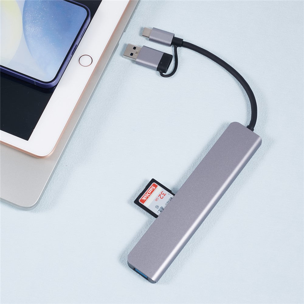 2218TU 8 in 1 USB Hub Adapter USB / Type-C to USB3.0 + 3 USB 2.0 + USB-C + SD / TF + 3.5mm Docking Station