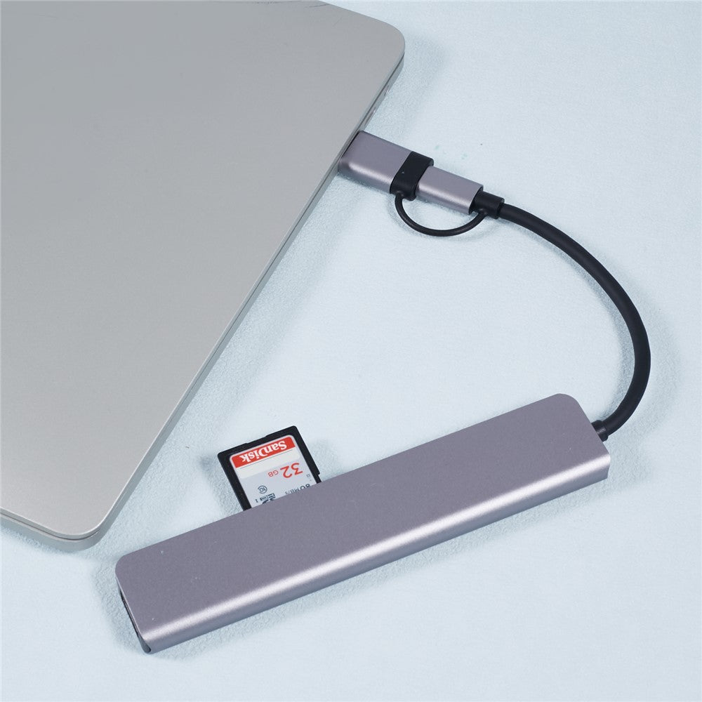 2218TU 8 in 1 USB Hub Adapter USB / Type-C to USB3.0 + 3 USB 2.0 + USB-C + SD / TF + 3.5mm Docking Station