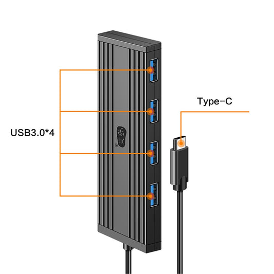 KAWAU H305C-15cm Type-C to 4xUSB Ports Extension Dock Station 5Gbps High Speed Data Transfer USB-C Hub