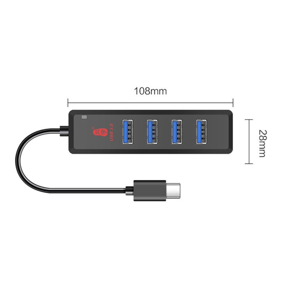 KAWAU H302C 15cm High-Speed Type-C Hub Adapter 4 USB3.0 Docking Station with Female Type-C Port